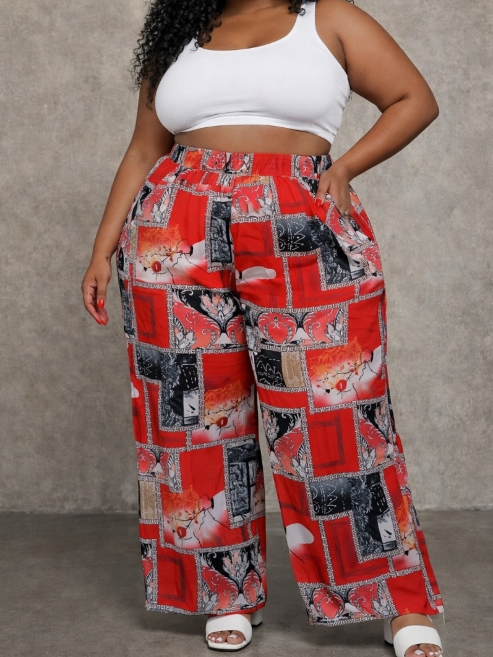 Red wide leg palazzo pants 2XL curve high waist printed lounge pants